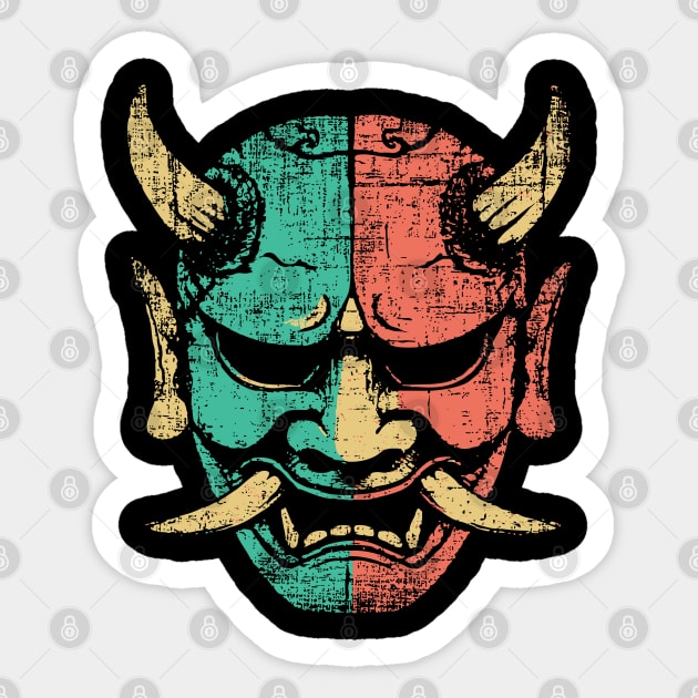 Retro Japanese Oni Demon Mask Artwork Sticker by TuncGK
